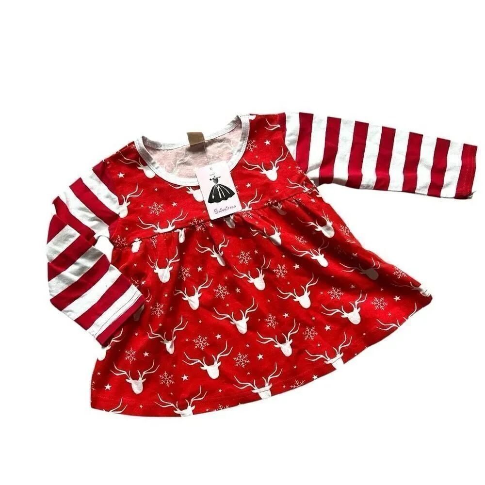 NWT Toddler Girls Shishifang Deer Antler Winter Print Long Sleeve Top - Sz 2T